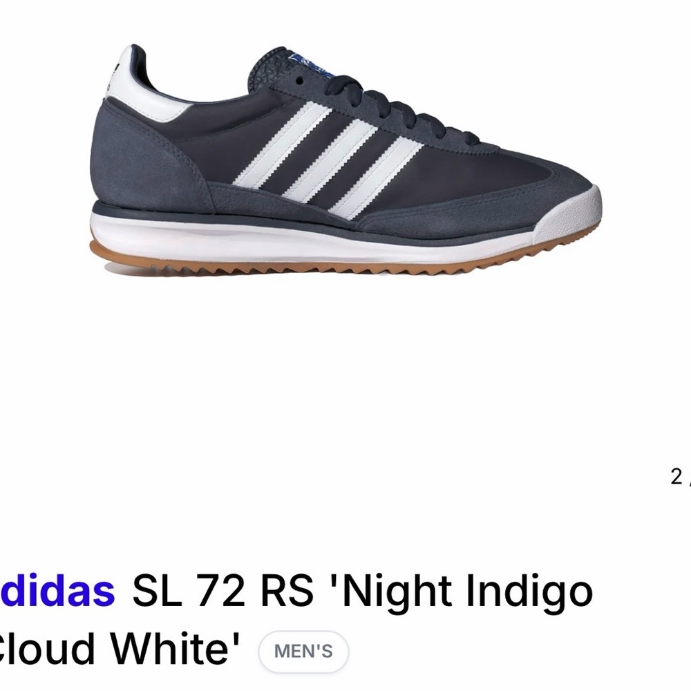 adidas SL 72 RS Men's Shoes - Night Indigo and Cloud White - Picture 2 of 7